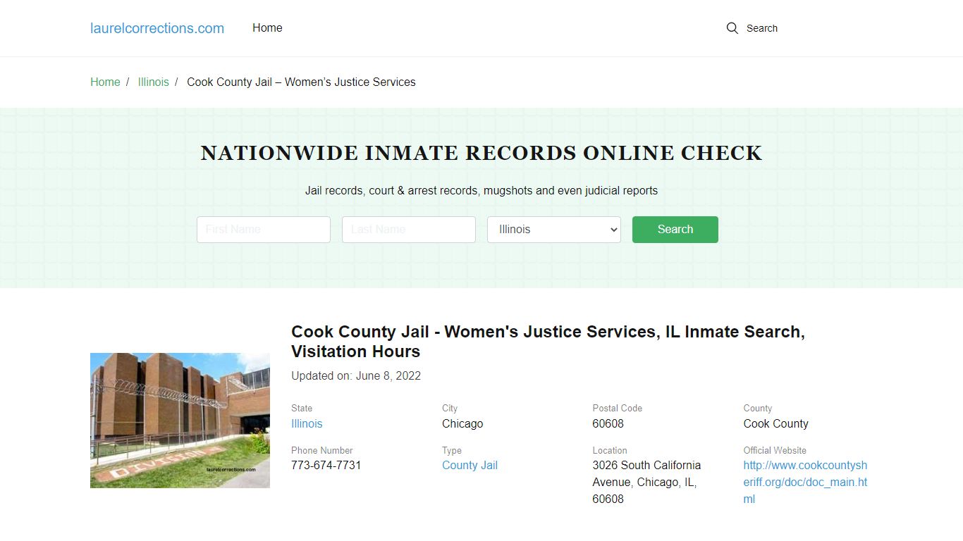 Cook County Jail - Women's Justice Services, IL Inmate Search ...